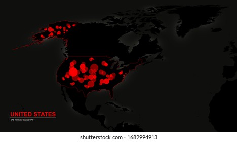 USA on Black Globe Map with Red Corona Virus Outbreak. Stop Pandemia Concept. Vector Illustration