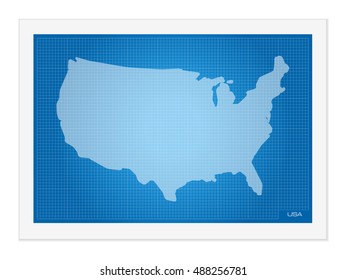 USA on blueprint on a white background.