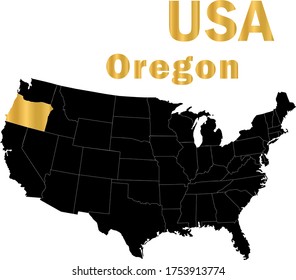 USA Oregon golden outline map
