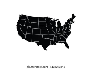USA outline map black USA state borders black vector illustration