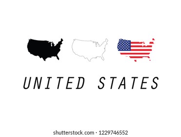 USA outline map country shape national borders United States 