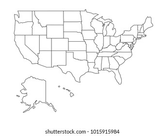 USA outline map. detailed isolated vector country border contour map on white background.