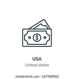 Usa outline vector icon. Thin line black usa icon, flat vector simple element illustration from editable united states concept isolated stroke on white background