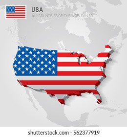 USA painted with flag drawn on a gray map.
