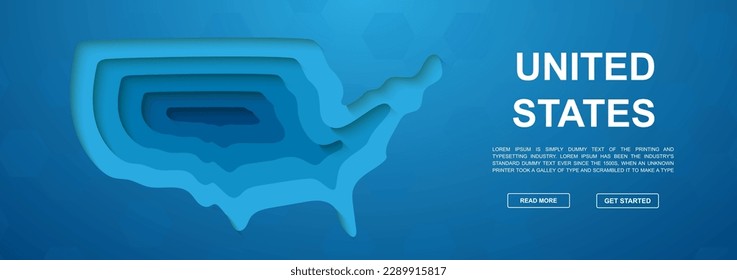 USA paper cut symbol for promotion banner. Horizontal paper cut illustration. USA map template illustration concept. Website design