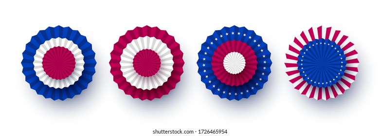 USA paper fans collection for national American holidays. Decorative vector design elements isolated on white.