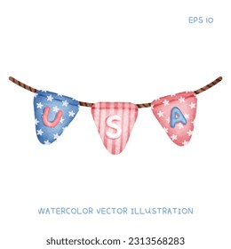 USA Party Flag Watercolor Illustration