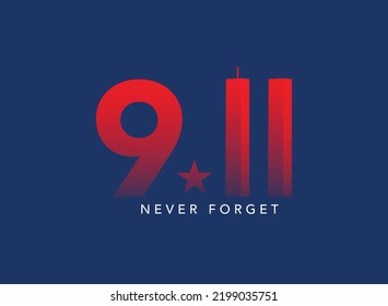 USA Patriot Day 9.11 Never Forget September 11, 2001 vector conceptual illustration. Patriot Day USA poster or banner. Black background, red, blue colors

