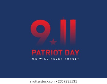 USA Patriot Day 9.11 Nunca olvidar la ilustración conceptual del vector 11 de septiembre de 2001. Afiche o cartel del Día del Patriota de Estados Unidos. Fondo negro, rojo, azul