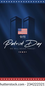 Usa Patriot day 9.11 plane crash social media design. Nine eleven twin tower vector. we will never forget.