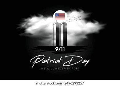 Usa Patriot day 9.11, plane crash social media design. Nine eleven twin tower vector. we will never forget.
