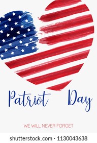 USA Patriot day background. Abstract grunge flag of USA in heart shape. Template for national day banner, greeting card, invitation, poster, flyer, etc.