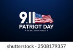 USA Patriot Day banner. 9th Sept Patriot memorial day. Silhouettes of world trade center south and north towers with American flag and lettering. Vector illustration. Day of remembering, September 11.