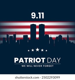 USA Patriot Day banner, September 11th. We will never forget. Vector illustration