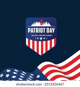 USA Patriot Day Banner, 11. September. Wir werden es nie vergessen. Vektorgrafik