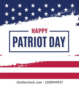 USA Patriot Day illustration, 9.11 terrorist attacks memorial. Patriotic template for greeting card, flyer, poster, banner. Decorated with Flag themed background, white brush strokes, holiday message.
