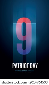 USA Patriot Day Poster With Twin Towers Silhuette And Text . 11 September. Day Of Remembrance Of The World Trade Center Terrorist Attack. Vector Design.