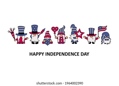 USA patriotic adorable gnomes on white background. Happy independence day. Vector illustration.