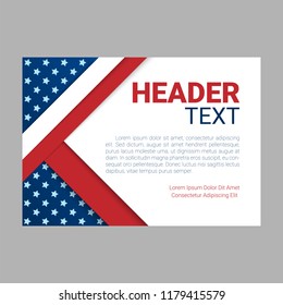 USA patriotic background. Vector illustration with text, stripes and stars for posters, flyers, decoration in colors of american flag. Colorful template for National celebrations, political campaigns.