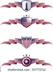 USA Patriotic Banner Set. Vector graphic shields and banners representing the United States of America