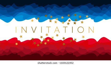 USA patriotic colors red and blue abstract design element. vector illustration with stripes and stars for America national celebration. Invitation Template.
