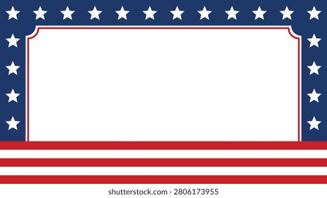 USA Patriotic Frame Background with Blue Star Border and Red Stripes, American Vector Template with Blank Copy Space for July Fourth, Memorial Tribute and Veterans Celebration