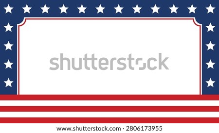 USA Patriotic Frame Background with Blue Star Border and Red Stripes, American Vector Template with Blank Copy Space for July Fourth, Memorial Tribute and Veterans Celebration