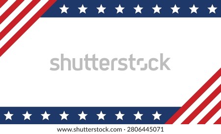 USA Patriotic Frame Background with Blue Star Borders and Diagonal Red Stripes, American Vector Template with Blank Copy Space for July Fourth, Memorial Tribute and Veterans Celebration