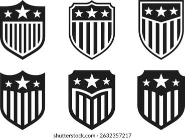 USA Patriotic Shield Silhouette Set – American Independence Day Vector Icons