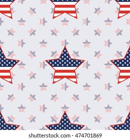 USA patriotic stars seamless pattern on american stars background. American patriotic wallpaper with USA patriotic stars. Tillable pattern vector illustration.