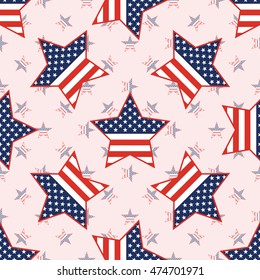 USA patriotic stars seamless pattern on national stars background. American patriotic wallpaper with USA patriotic stars. Grid pattern vector illustration.