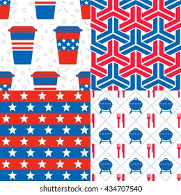 USA Patterns - Collection of 4 American patriotic seamless patterns in red, blue and white inspired on a 4th of July BBQ.