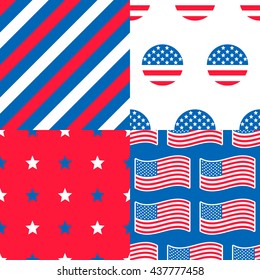 USA Patterns - Collection of 4 American patriotic patterns in red, blue and white