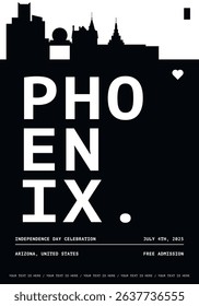 USA Phoenix City typography minimalist vector poster for event, national festival, independence day, holiday layout. Brochure, leaflet, flyer, presentation image template for America, Arizona