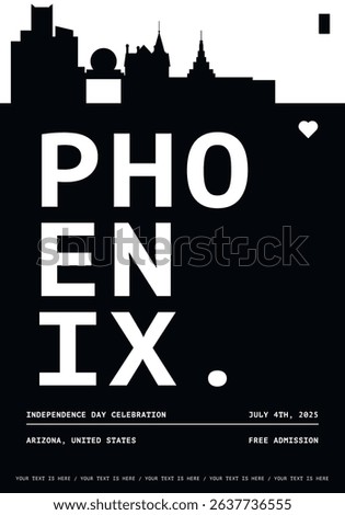 USA Phoenix City typography minimalist vector poster for event, national festival, independence day, holiday layout. Brochure, leaflet, flyer, presentation image template for America, Arizona