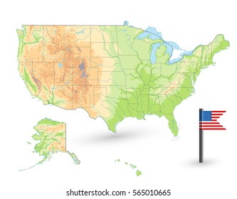 USA Physical Map isolated on white. Blank map.
