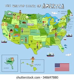 USA Pictures with federal states map vector illustration EPS10.