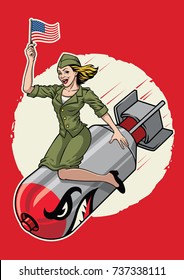 USA pin up  girl ride a nuclear bomb