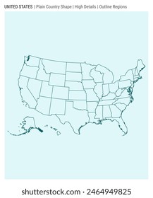 In: USA Plain Country Map. Hohe Details. Stil der Gliederungsbereiche. In: Shape of USA. Vektorillustration.