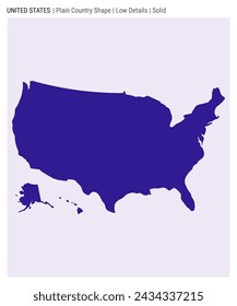 USA plain country map. Low Details. Solid style. Shape of USA. Vector illustration.