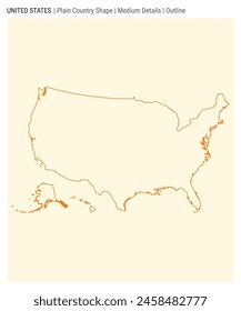 USA plain country map. Medium details. Outline style. Shape of the USA. Vector illustration.