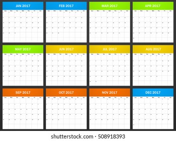 USA Planner blank for 2017. Scheduler, agenda or diary template. Week starts on Sunday