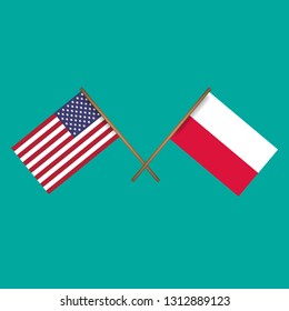 USA and Poland crossed flags.Language learning or travel concept.