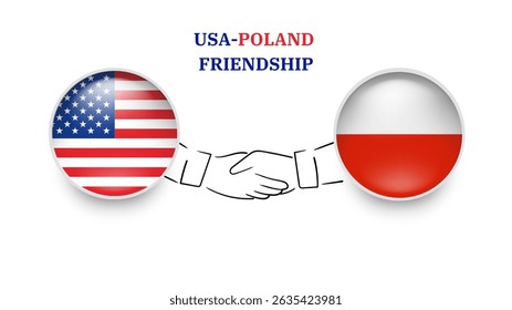 USA and poland flags in circle with shake hand. USA And poland friendship. USA And poland flags, isolated on white background. Vector illustrator