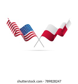 USA and Poland flags crossed. Vector illustration.