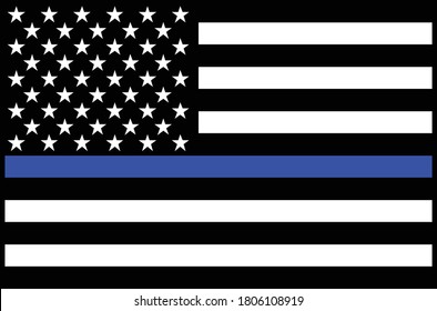 USA Police Blue Line Flag Isolated Vector Illustration