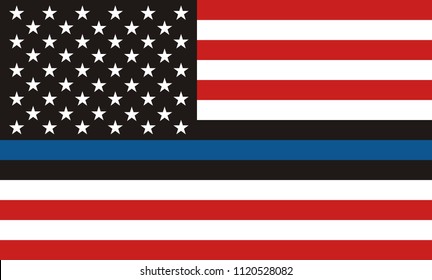 Usa Police Flag. American Flag with Thin Blue Line