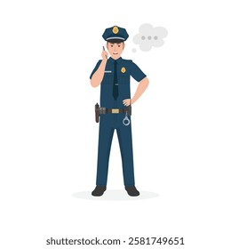 USA Police officer talking on phone vector illustration