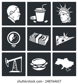 USA policy Vector Icons Set