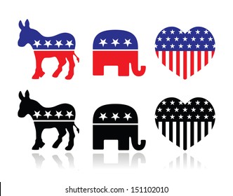 USA Political Parties Symbols: Democrats And Repbublicans